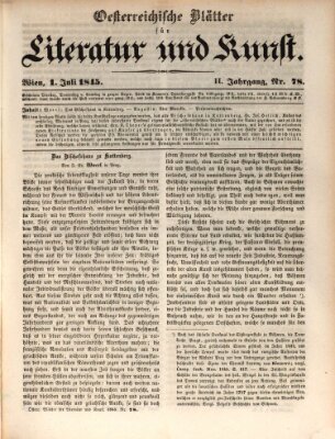 Österreichische Blätter für Literatur und Kunst, Geschichte, Geographie, Statistik und Naturkunde Dienstag 1. Juli 1845