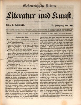 Österreichische Blätter für Literatur und Kunst, Geschichte, Geographie, Statistik und Naturkunde Samstag 5. Juli 1845