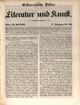 Österreichische Blätter für Literatur und Kunst, Geschichte, Geographie, Statistik und Naturkunde Samstag 12. Juli 1845