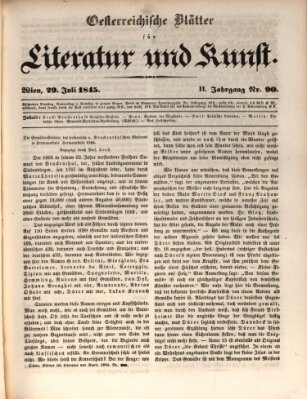 Österreichische Blätter für Literatur und Kunst, Geschichte, Geographie, Statistik und Naturkunde Dienstag 29. Juli 1845