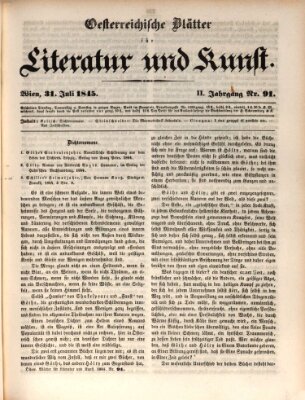 Österreichische Blätter für Literatur und Kunst, Geschichte, Geographie, Statistik und Naturkunde Donnerstag 31. Juli 1845