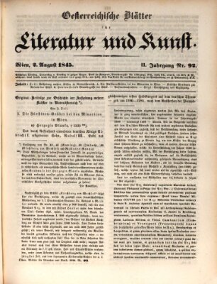 Österreichische Blätter für Literatur und Kunst, Geschichte, Geographie, Statistik und Naturkunde Samstag 2. August 1845