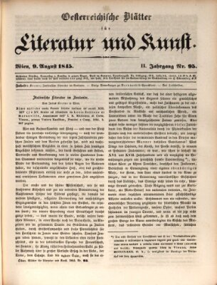 Österreichische Blätter für Literatur und Kunst, Geschichte, Geographie, Statistik und Naturkunde Samstag 9. August 1845