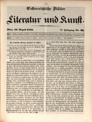 Österreichische Blätter für Literatur und Kunst, Geschichte, Geographie, Statistik und Naturkunde Dienstag 12. August 1845