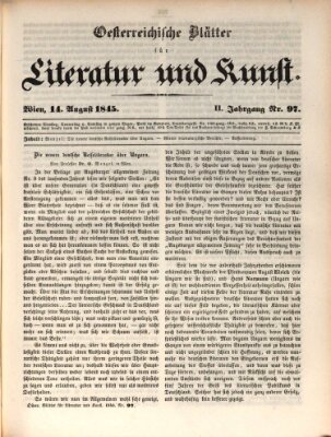 Österreichische Blätter für Literatur und Kunst, Geschichte, Geographie, Statistik und Naturkunde Donnerstag 14. August 1845