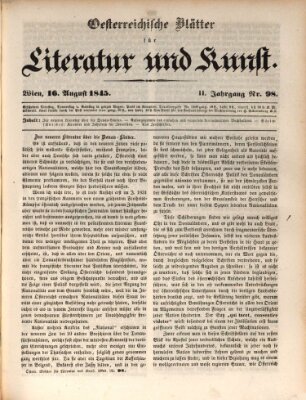 Österreichische Blätter für Literatur und Kunst, Geschichte, Geographie, Statistik und Naturkunde Samstag 16. August 1845