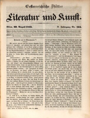 Österreichische Blätter für Literatur und Kunst, Geschichte, Geographie, Statistik und Naturkunde Samstag 30. August 1845