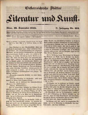 Österreichische Blätter für Literatur und Kunst, Geschichte, Geographie, Statistik und Naturkunde Dienstag 16. September 1845