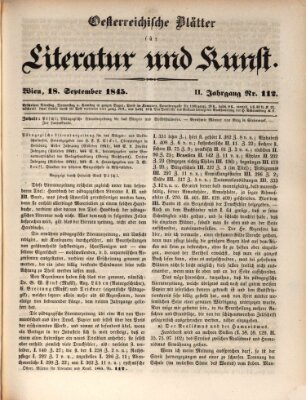 Österreichische Blätter für Literatur und Kunst, Geschichte, Geographie, Statistik und Naturkunde Donnerstag 18. September 1845