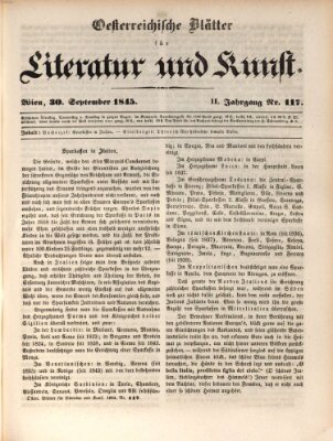 Österreichische Blätter für Literatur und Kunst, Geschichte, Geographie, Statistik und Naturkunde Dienstag 30. September 1845