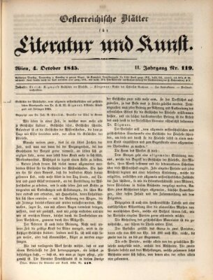 Österreichische Blätter für Literatur und Kunst, Geschichte, Geographie, Statistik und Naturkunde Samstag 4. Oktober 1845