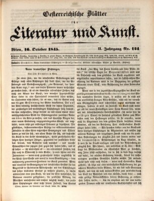 Österreichische Blätter für Literatur und Kunst, Geschichte, Geographie, Statistik und Naturkunde Donnerstag 16. Oktober 1845