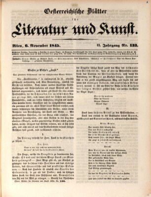 Österreichische Blätter für Literatur und Kunst, Geschichte, Geographie, Statistik und Naturkunde Donnerstag 6. November 1845