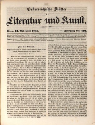 Österreichische Blätter für Literatur und Kunst, Geschichte, Geographie, Statistik und Naturkunde Donnerstag 13. November 1845