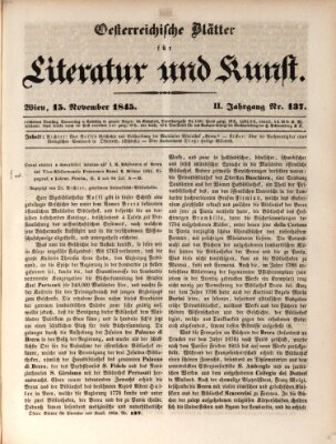 Österreichische Blätter für Literatur und Kunst, Geschichte, Geographie, Statistik und Naturkunde Samstag 15. November 1845