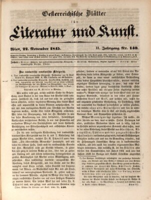 Österreichische Blätter für Literatur und Kunst, Geschichte, Geographie, Statistik und Naturkunde Samstag 22. November 1845