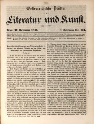 Österreichische Blätter für Literatur und Kunst, Geschichte, Geographie, Statistik und Naturkunde Donnerstag 27. November 1845