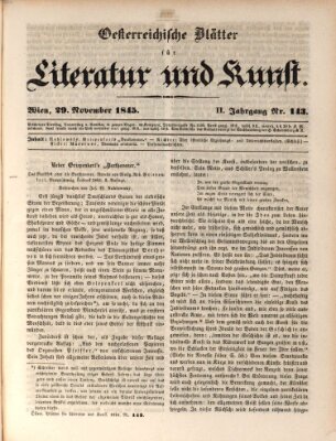 Österreichische Blätter für Literatur und Kunst, Geschichte, Geographie, Statistik und Naturkunde Samstag 29. November 1845