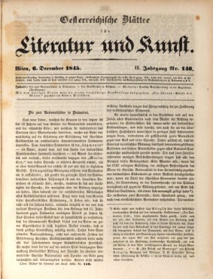 Österreichische Blätter für Literatur und Kunst, Geschichte, Geographie, Statistik und Naturkunde Samstag 6. Dezember 1845