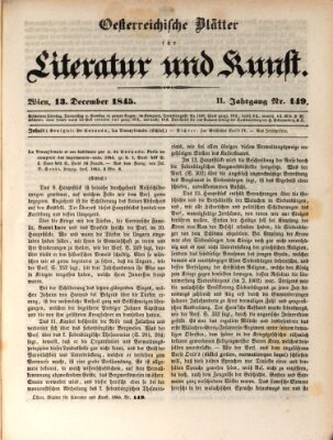 Österreichische Blätter für Literatur und Kunst, Geschichte, Geographie, Statistik und Naturkunde Samstag 13. Dezember 1845