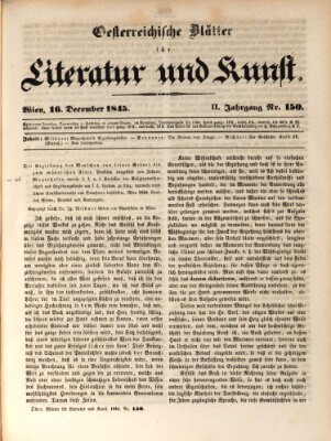 Österreichische Blätter für Literatur und Kunst, Geschichte, Geographie, Statistik und Naturkunde Dienstag 16. Dezember 1845