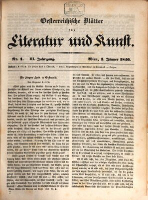 Österreichische Blätter für Literatur und Kunst, Geschichte, Geographie, Statistik und Naturkunde Donnerstag 1. Januar 1846