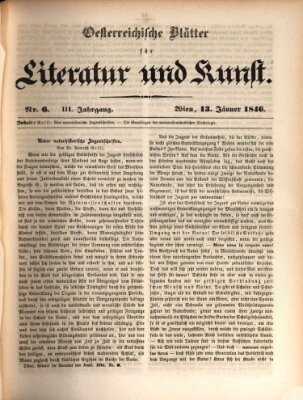 Österreichische Blätter für Literatur und Kunst, Geschichte, Geographie, Statistik und Naturkunde Dienstag 13. Januar 1846