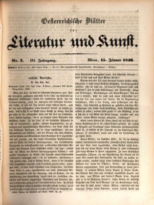 Österreichische Blätter für Literatur und Kunst, Geschichte, Geographie, Statistik und Naturkunde Donnerstag 15. Januar 1846