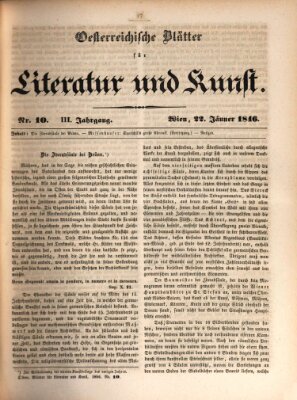 Österreichische Blätter für Literatur und Kunst, Geschichte, Geographie, Statistik und Naturkunde Donnerstag 22. Januar 1846