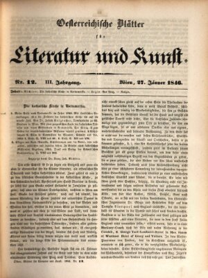 Österreichische Blätter für Literatur und Kunst, Geschichte, Geographie, Statistik und Naturkunde Dienstag 27. Januar 1846