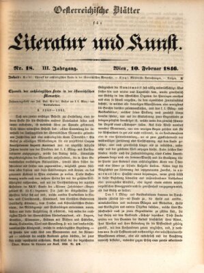 Österreichische Blätter für Literatur und Kunst, Geschichte, Geographie, Statistik und Naturkunde Dienstag 10. Februar 1846