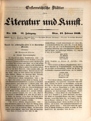 Österreichische Blätter für Literatur und Kunst, Geschichte, Geographie, Statistik und Naturkunde Donnerstag 12. Februar 1846