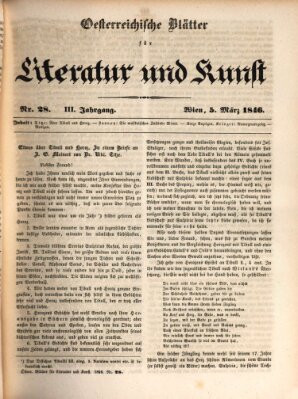 Österreichische Blätter für Literatur und Kunst, Geschichte, Geographie, Statistik und Naturkunde Donnerstag 5. März 1846