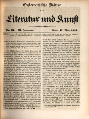 Österreichische Blätter für Literatur und Kunst, Geschichte, Geographie, Statistik und Naturkunde Dienstag 17. März 1846