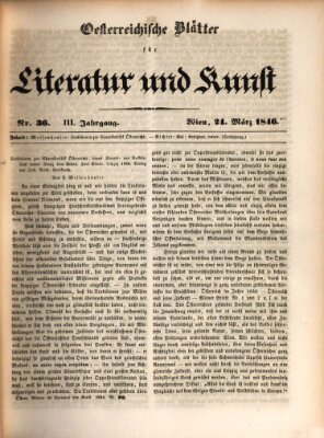 Österreichische Blätter für Literatur und Kunst, Geschichte, Geographie, Statistik und Naturkunde Dienstag 24. März 1846