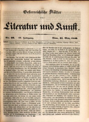 Österreichische Blätter für Literatur und Kunst, Geschichte, Geographie, Statistik und Naturkunde Dienstag 31. März 1846