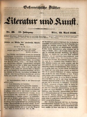 Österreichische Blätter für Literatur und Kunst, Geschichte, Geographie, Statistik und Naturkunde Donnerstag 23. April 1846