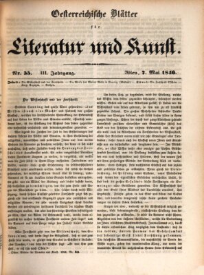 Österreichische Blätter für Literatur und Kunst, Geschichte, Geographie, Statistik und Naturkunde Donnerstag 7. Mai 1846