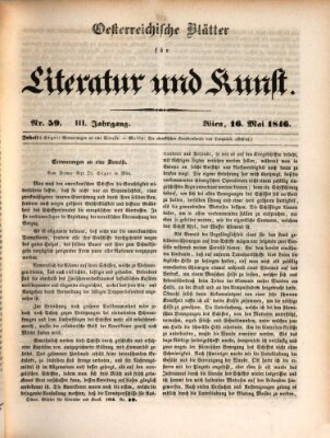 Österreichische Blätter für Literatur und Kunst, Geschichte, Geographie, Statistik und Naturkunde Samstag 16. Mai 1846