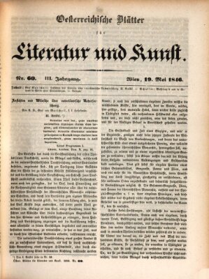 Österreichische Blätter für Literatur und Kunst, Geschichte, Geographie, Statistik und Naturkunde Dienstag 19. Mai 1846