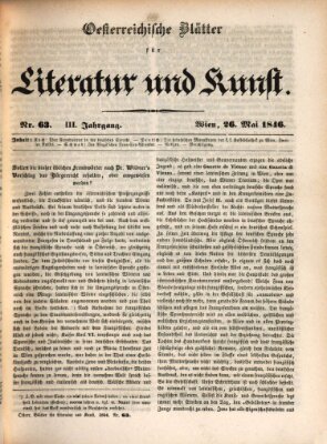 Österreichische Blätter für Literatur und Kunst, Geschichte, Geographie, Statistik und Naturkunde Dienstag 26. Mai 1846