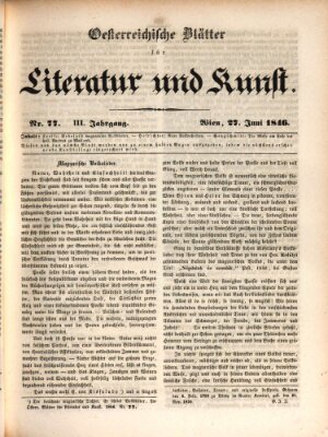 Österreichische Blätter für Literatur und Kunst, Geschichte, Geographie, Statistik und Naturkunde Samstag 27. Juni 1846