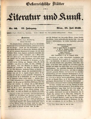 Österreichische Blätter für Literatur und Kunst, Geschichte, Geographie, Statistik und Naturkunde Samstag 18. Juli 1846