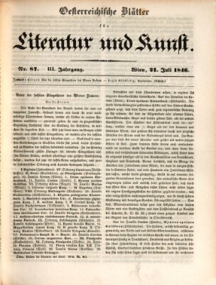 Österreichische Blätter für Literatur und Kunst, Geschichte, Geographie, Statistik und Naturkunde Dienstag 21. Juli 1846