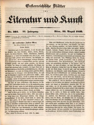 Österreichische Blätter für Literatur und Kunst, Geschichte, Geographie, Statistik und Naturkunde Samstag 22. August 1846