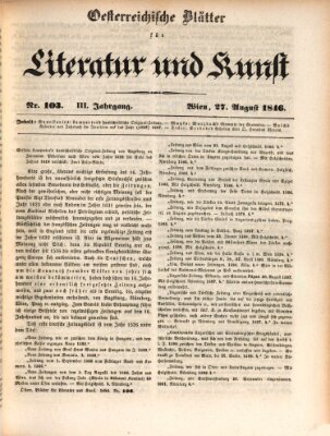 Österreichische Blätter für Literatur und Kunst, Geschichte, Geographie, Statistik und Naturkunde Donnerstag 27. August 1846