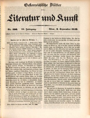 Österreichische Blätter für Literatur und Kunst, Geschichte, Geographie, Statistik und Naturkunde Donnerstag 3. September 1846