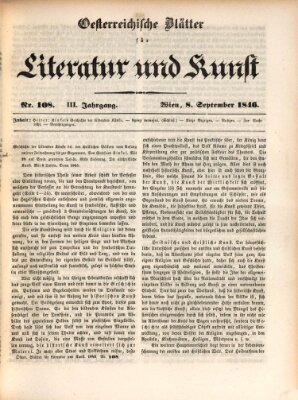 Österreichische Blätter für Literatur und Kunst, Geschichte, Geographie, Statistik und Naturkunde Dienstag 8. September 1846