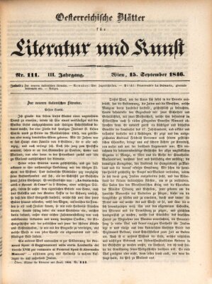 Österreichische Blätter für Literatur und Kunst, Geschichte, Geographie, Statistik und Naturkunde Dienstag 15. September 1846