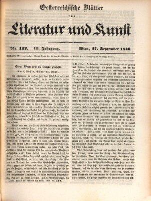 Österreichische Blätter für Literatur und Kunst, Geschichte, Geographie, Statistik und Naturkunde Donnerstag 17. September 1846